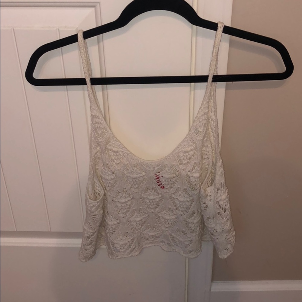 White mesh crop tank top